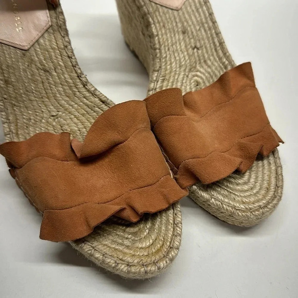 Loeffler Randall Gabby Ruffled Suede Espadrille Wedges Heels Brown Tan Size 9 B - Picture 4 of 8